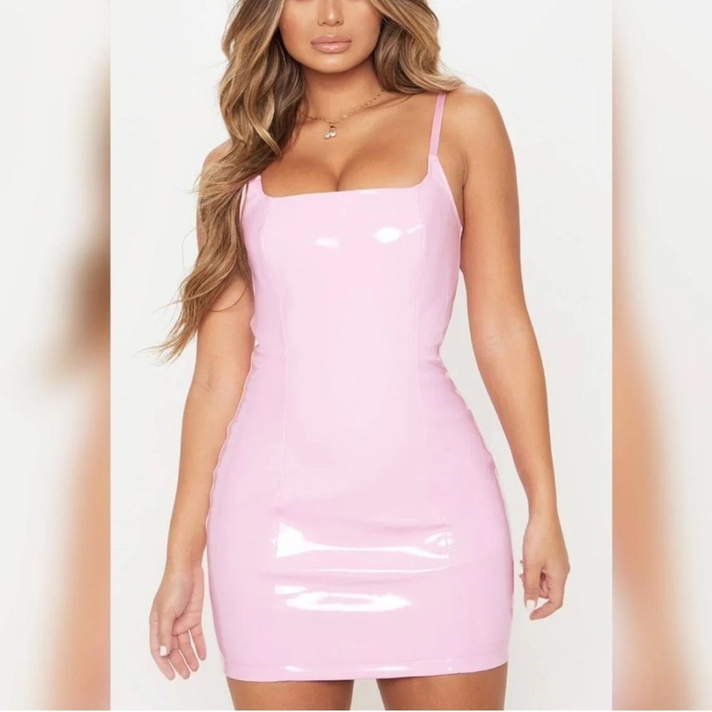 Pretty little thing PU bodycon pink mini dress size 4​​​​​